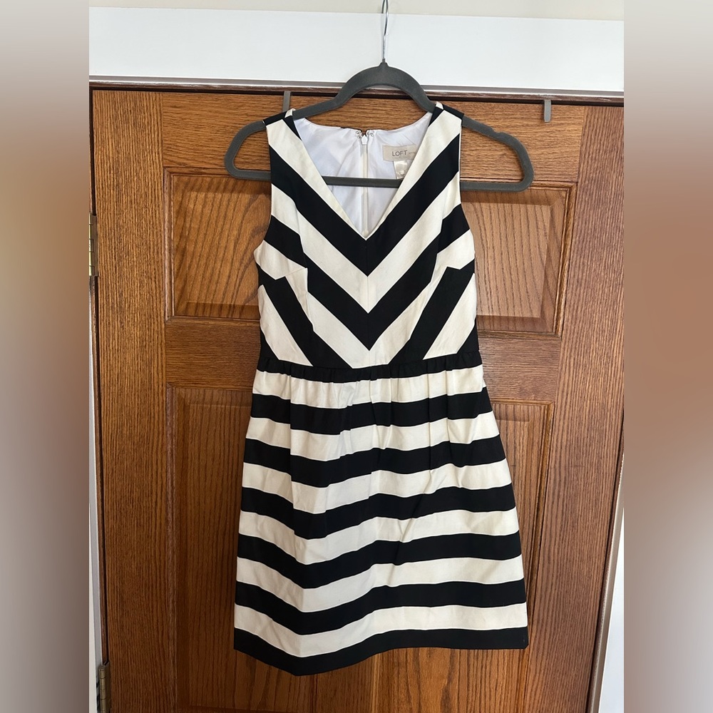 LOFT Petite Black and White Striped Dress